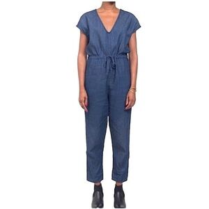 Ali Golden Women's Blue Denim Slit Back Jumpsuit XS